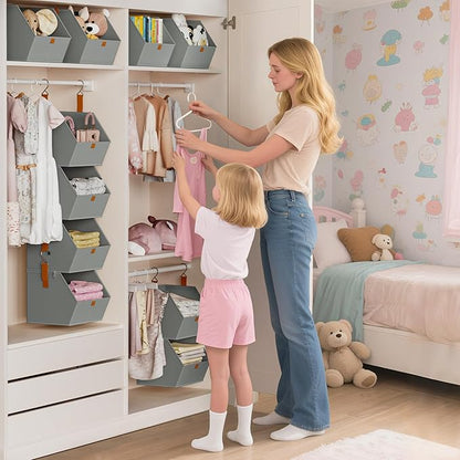 Hanging Closet Organizer 4 Tier - Clothes Hanging Shelves, Space-Saving Closet System, Fabric Storage Bins Bedroom Organization, Collapsible Baskets for Home, Dorm, Rv, Grey, 2 Pack
