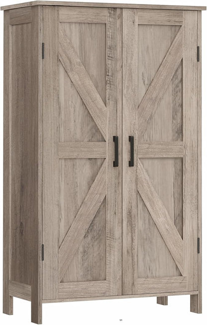 Homleke Farmhouse Bathroom Cabinet with Adjustable Shelves, Free-Standing Storage Cabinet with Barn Doors, for Kitchen, Living Room, Dining Room, Entryway, Greige