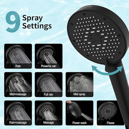 SR SUN RISE NSF Certified Filtered Shower Head with Handheld for Hard Water to Remove Chlorine High Pressure 9-Spray Setting (with Power Wash) Anti-Clog Nozzles(1 Filter, Matte Black)