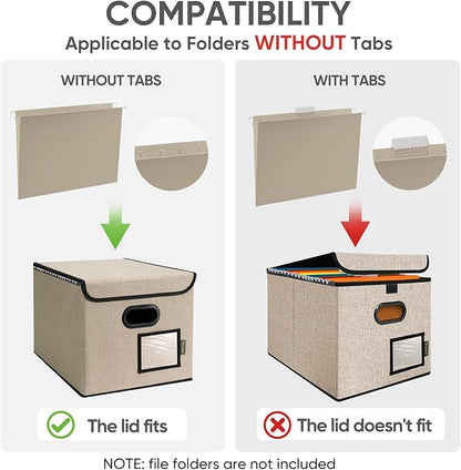 BALEINE File Organizer Box with Lid, Collapsible File Folder Organizer with Plastic Slide, Hanging File Folder Box for Office Document Storage (1 Pack, Beige)