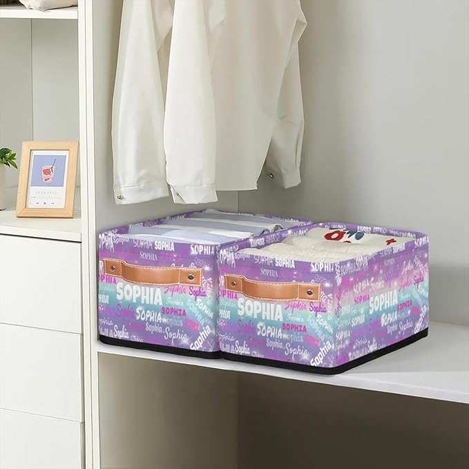 Custom Toilet Paper Storage Baskets Named, Storage Bins Boxes PU Leather Handles for Bedroom Closet Bathroom, Organizing Toys Books Shelves Nursery, Gradient Purple Blue Galaxy with Stars
