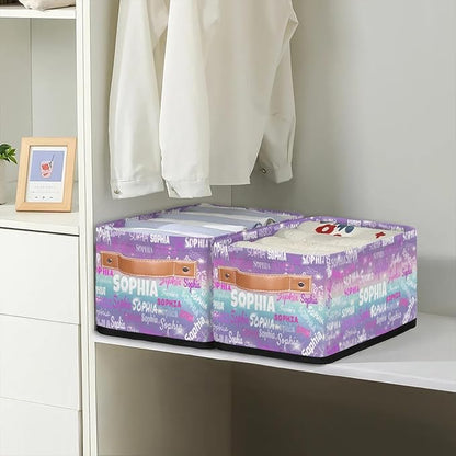 Custom Toilet Paper Storage Baskets Named, Storage Bins Boxes PU Leather Handles for Bedroom Closet Bathroom, Organizing Toys Books Shelves Nursery, Gradient Purple Blue Galaxy with Stars