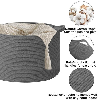 115L Extra Large Blanket Basket,Woven Rope Laundry Basket Hamper with Handles, Decorative Nursery Basket Storage Bin for Toys, Clothes Organizer, Living Room, Bedroom, Bathroom, Dark Gry