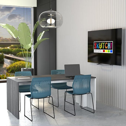 SKUTCHI DESIGNS INC. 4 Person Collaboration Table | Face-to-Face Desk | 36x66 All Laminate Team Desk with Power and Data | Natural Eucalyptus and Silver