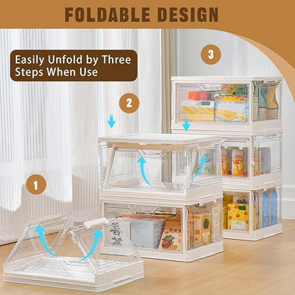 Freebat Stackable Plastic Storage Bins with Lids, Foldable Closet Organizers and Storage, 3 Drawer Storage Organizer，Clear Stackable Containers for Wardrobe,Bedroom,Office,Dorm