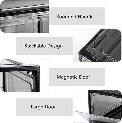 Clear Shoe Box Plastic Stackable Upgraded 6 Pack Shoe Storage Box Organizer with Clear Large Magnetic Door for Display Sneakers Easy Assembly, White