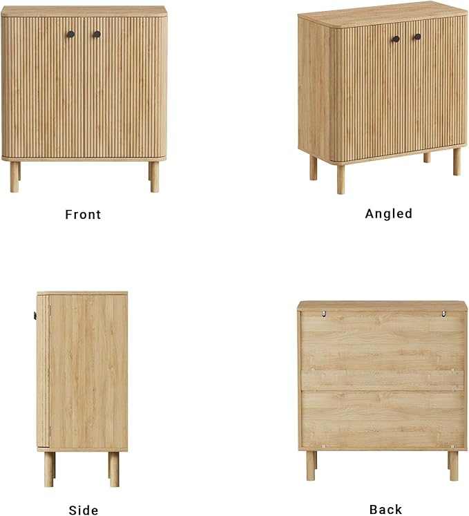 Fluted Sideboard Cabinet, Modern Buffet Cabinet, Small Storage Cabinet with Adjustable Shelves & Wood Legs, Accent Credenza Sideboard for Kitchen, Coffee Bar, Living Room, Entryway, Hallway