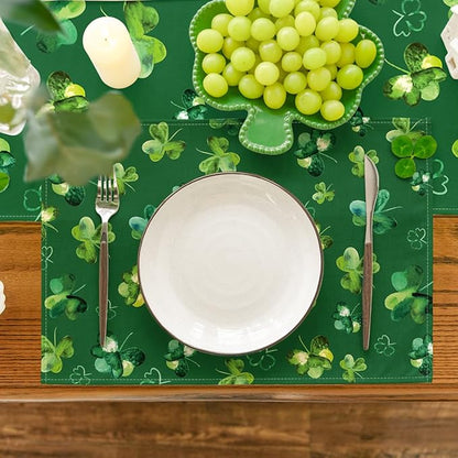 Artoid Mode Green Lucky Shamrock St. Patrick's Day Placemats Set of 4, 12x18 Inch Seasonal Spring Table Mats for Party Kitchen Dining Decoration