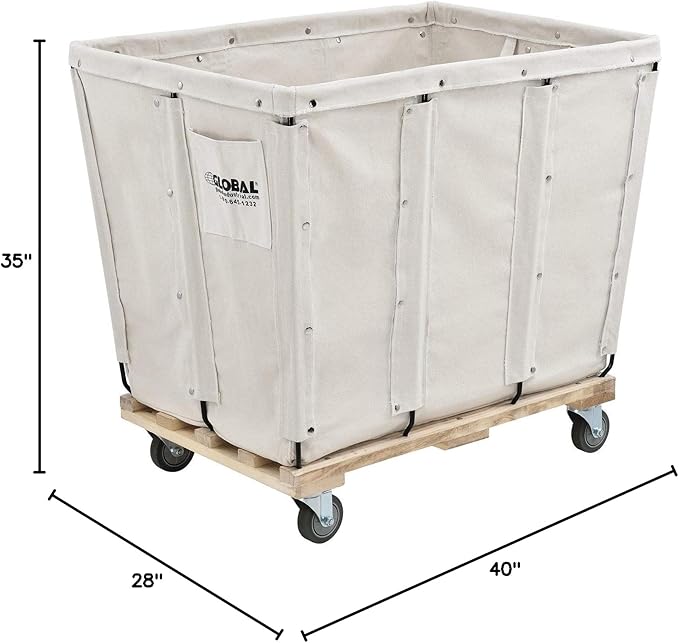 Global Industrial 16 Bushel, Canvas Basket Bulk Truck, 40" L x 28" W x 35" H, Unassembled, Rolling Laundry Cart, Commercial Material Handling Cart with Swivel Rubber Casters