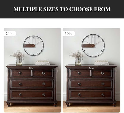 30 Inch Large Wall Clock, Modern Wood Metal Frame Silent Non Ticking Battery Operated Wall Clocks Decoration for Living Room, Bedroom, Kitchen, Minimalist Walnut Dial Arabic Numerals