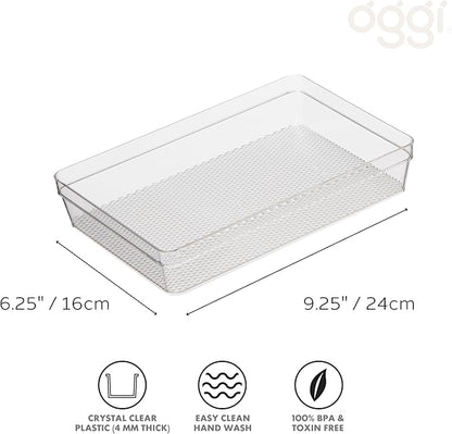 Oggi Drawer Organizer - 6" X 9" - Ideal for Organizing Kitchen Drawers, Office, Desk, Silverware, Kitchen Utensils, Cosmetics and Bathrooms, Rectangular, Clear, 1.0 Count