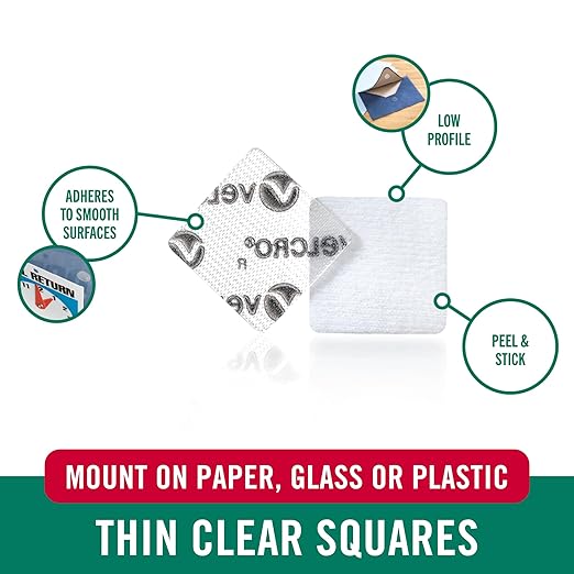 Velcro Brand Thin Clear Dots with Adhesive, Square | 150pk, Mounting Squares | Double Sided Tape for Office, Classroom, Teacher Must Haves | Low Profile, 7/8"