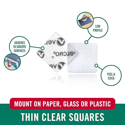 Velcro Brand Thin Clear Dots with Adhesive, Square | 150pk, Mounting Squares | Double Sided Tape for Office, Classroom, Teacher Must Haves | Low Profile, 7/8"