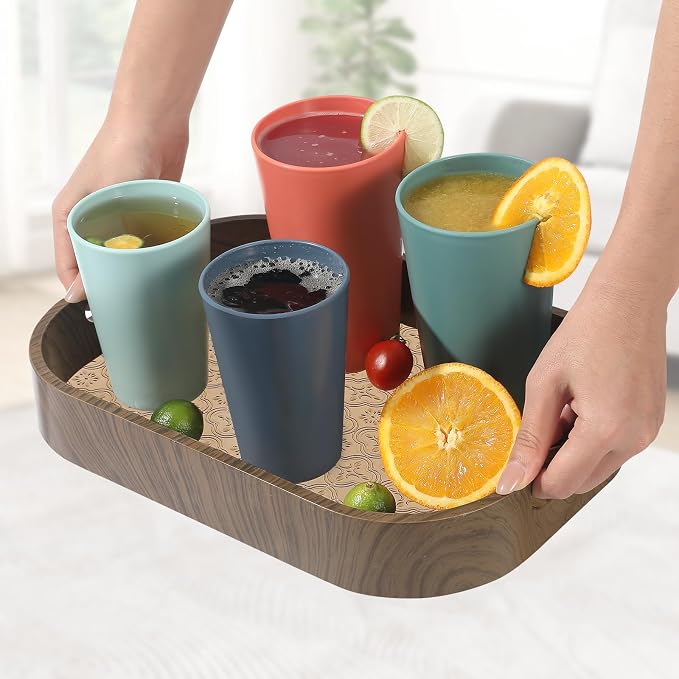 24 Pcs Unbreakable Plastic Cups Set, 20 oz Reusable Plastic Cups, Stackable Water Tumblers, Drinking Cup for Kitchen, Outdoor, BPA-free, Dishwasher Refrigerator and Microwave Safe (20 oz, 6 Colors)
