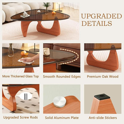 Coffee Table for Living Room Mid Century Modern Center Small Table with Glass Top and Wood, Walnut Brown(45 Inch)