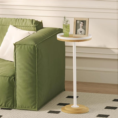 HOOBRO Small Round Side Table, Drink Table, Coffee Martini Table with Pedestal Accent for Small Spaces in Living Room, Bedroom, Sofa Couch, Natural and White WN168BZ01