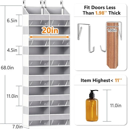 UVIAHOMI Heavy Duty Over The Door Organizer 6 Tiers, Extra Large Behind Door Storage of 12 Front & 12 Mesh Pockets, 80lb Weight Capacity, Hanging Doors Storage for Closet Bedroom Nursery, Light Gray