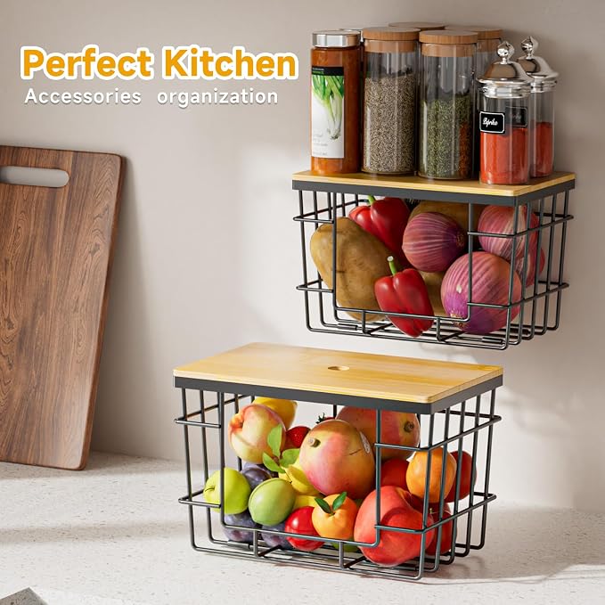 2 Pack Trash Bag Holder, Extra Large Garbage Bag Dispenser with Bamboo Top, Wall Mounted Stackable Trashbag Storage for Kitchen Laundry Room Under Sink Organization