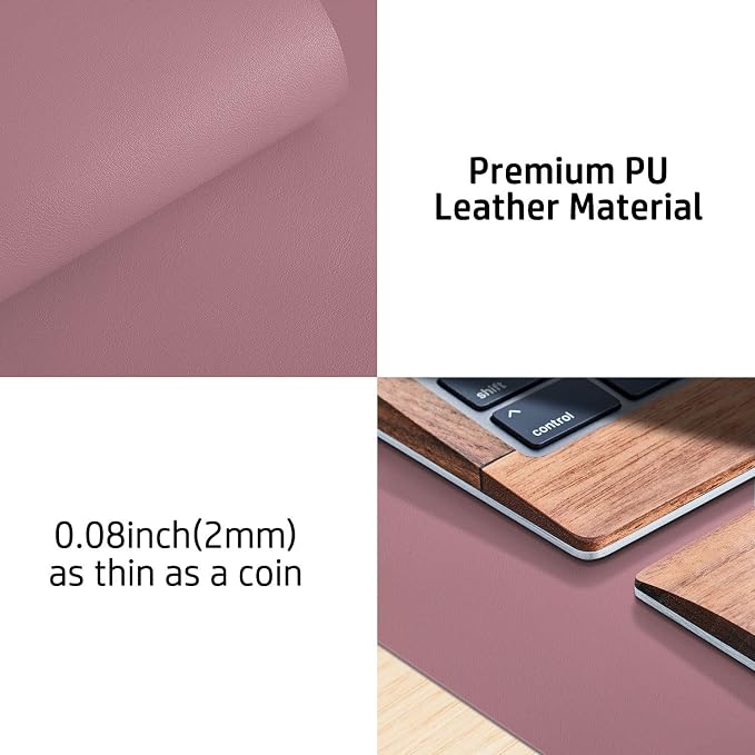 Leather Desk Pad Protector,Mouse Pad,Office Desk Mat,Non-Slip PU Leather Desk Blotter,Laptop Desk Pad,Waterproof Desk Writing Pad for Office and Home (Dark Pink,23.6" x 13.7")