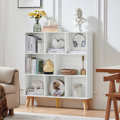 LEYAOYAO 8 Cube Bookshelf,3 Tier Bookcase with Legs,White Mid-Century Modern Bookshelves,Large Open Storage Organizer Shelf, Wooden Book Case
