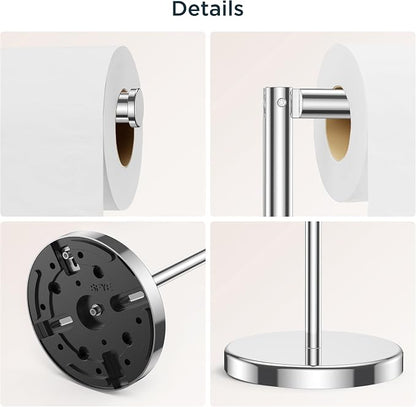 FORIOUS Toilet Paper Holder Stand, Modern Freestanding Tissue Roll Holder for Bathroom, Durable SUS 304 Stainless Steel and Weighted Base Toilet Paper Stand, Storage for 4 Rolls, Polished Chrome