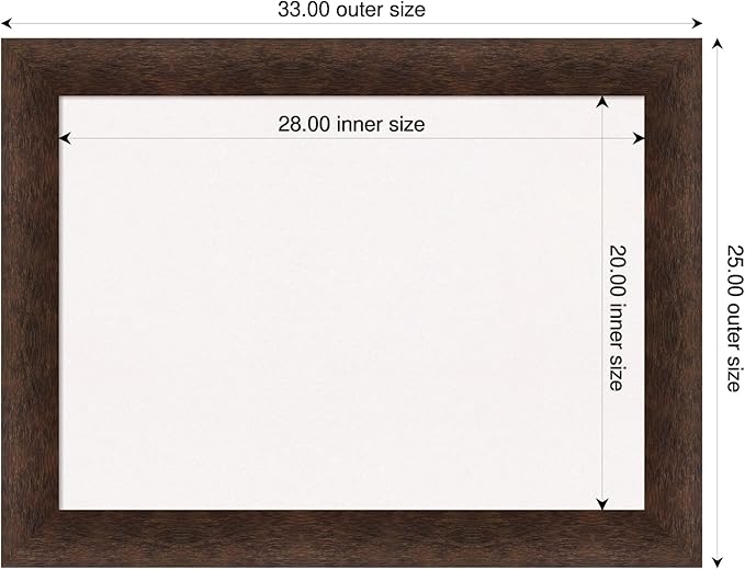 Amanti Art White Cork Board for Wall, 25x33 Vision Board with Brown Wood Frame, Medium Corkboard Office Decor for Home Organization, Casual Corkboard Pinboard to display items for home organization