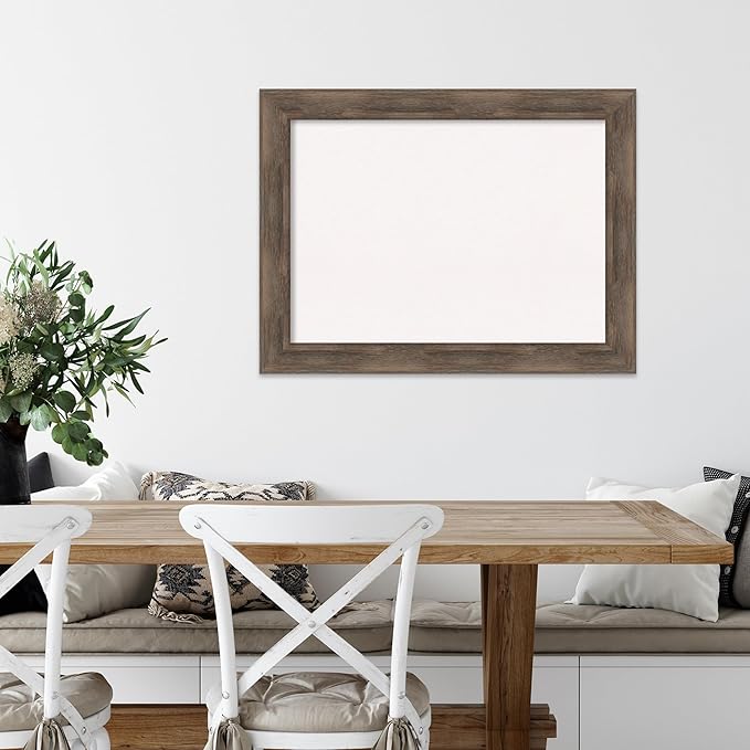 Amanti Art White Cork Board for Wall, 25x33 Vision Board with Brown Wood Frame, Medium Corkboard Office Decor for Home Organization, Rustic Farmhouse Corkboard Pinboard to display items for home
