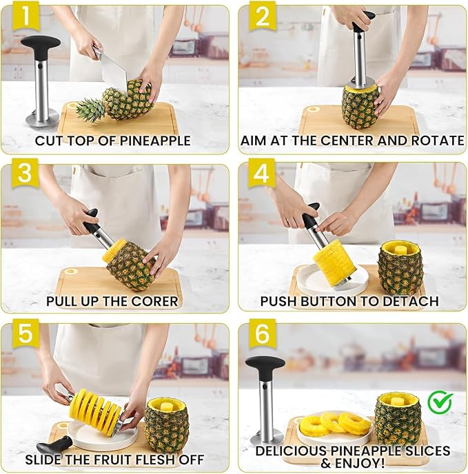 ZAFNAH Pineapple Cutter and Corer Tool, Stainless Steel Pineapple Slicer Peeler, Easy Pineapple Core Remover Eye Removal Tool,ZAFNAH Pelador De Piña (PINEAPPLE CORER)