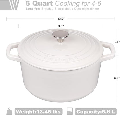 Enameled Cast Iron Dutch Oven Pot with Lid, for Bread Baking, Round Bread Oven- include Sourdough Bread Baking Supplies Set, 6QT, White