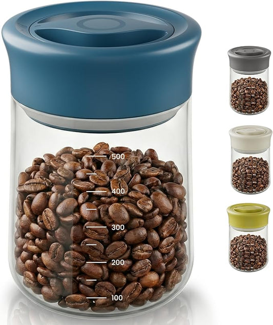 LAKUMIQI Overnight Oats Containers with Lids, 17oz Glass Jars with Airtight Lids, One-Hand 90° Twist-Off Wide Mouth Food Storage for Coffee Bean, Chia Pudding, Meal Prep, Pantry, Blue