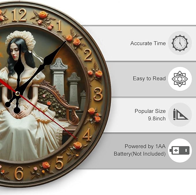 Wall Clock, Victorian Style Non Ticking Wall Clocks Battery Operated, Brown Wooden Wall Clocks for Living Room, Kitchen, Office Decorative 10 Inch