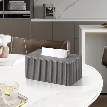 MEIBOOCH PU Leather Tissue Box Cover for 120(3-Ply)/ 160(2-Ply) Count Box of Tissues, Rectangle Tissue Box Holder for Bathroom Bedroom Living Room Office (Slate Grey Stripe)
