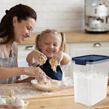 Tight-Lock Rice Container 10-15 Lbs - Airtight Flour Container with Scoop - Plastic Food Storage Container for Cereal, Sugar - Dry Food Dispenser for Kitchen, Pantry Organizers and Storage - Dark Blue