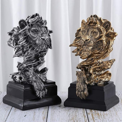 H&W Sandstone Lion Figurines - The King of Beasts - Statue Decoration for Home/Study/Living Room, Great Collectible Figurines, Best Gift for The Man, Silver Color (HH17-D3)