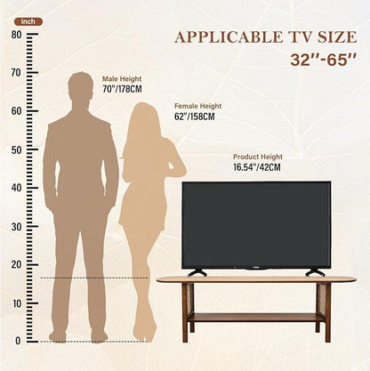 Tiita TV Stand with Storage for TVs up to 65'', Bamboo TV Console Entertainment Center with 2 Open Shelf, Mid Century Modern Media Console for Living Room, Bedroom, Walnut