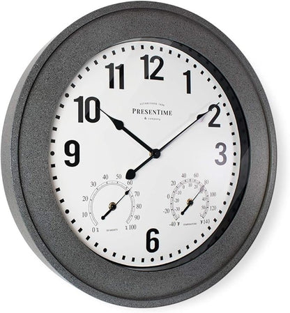 Presentime & Co. 20" Bradford Indoor/Outdoor Farmhouse Clock with Weather Station, Gray Stone Finish