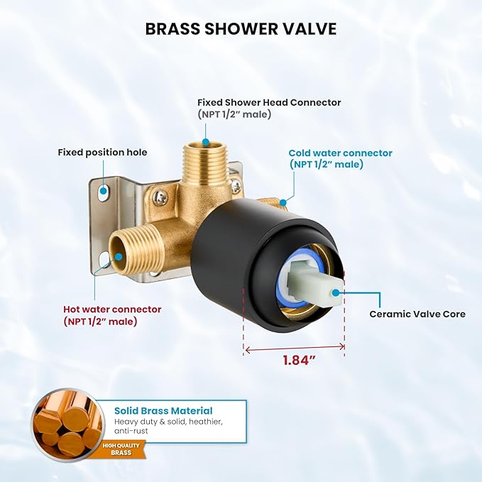 gotonovo Shower Faucet Set Bathroom Shower Head and Handle Set Complete 6 Settings 6 inch Rainfall Shower Head Kit High Pressure Shower System Combo Shower Trim Kit with Valve Matte Black