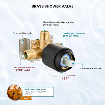 gotonovo Shower Faucet Set Bathroom Shower Head and Handle Set Complete 6 Settings 6 inch Rainfall Shower Head Kit High Pressure Shower System Combo Shower Trim Kit with Valve Matte Black