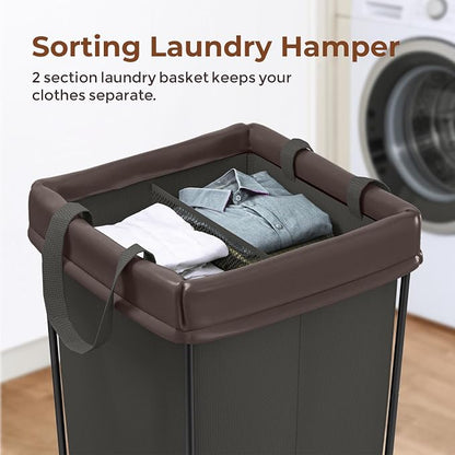 160L Rolling Laundry Basket with Wheels, 2-Section Rolling Laundry Hamper with Wheels, Double Laundry Hampers Cart on Wheels for Clothing Organizer, Hotel, Bedroom, Bathroom and Dorm, Black