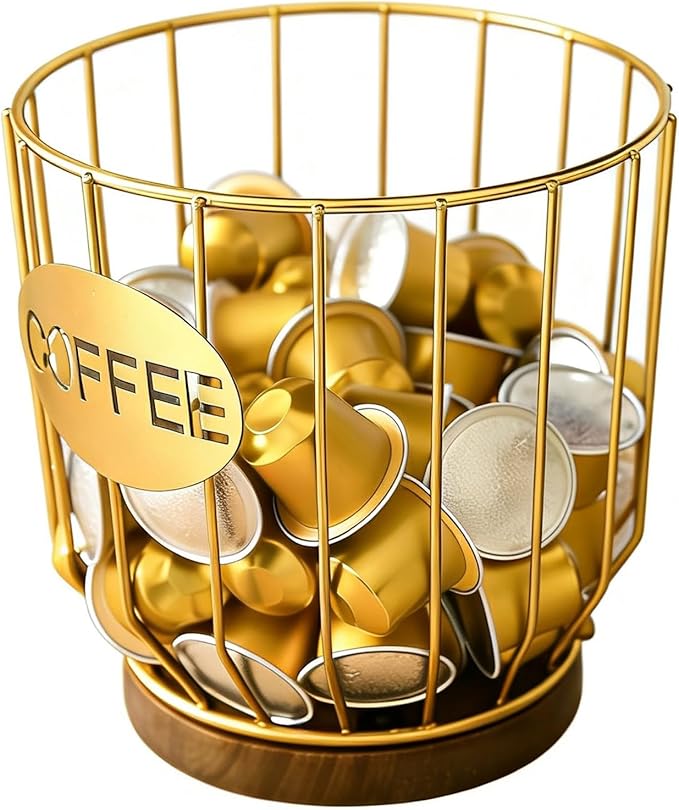 Coffee Pod Holders for Counter, Nespresso Pods Holder, K-Cup Holder, Coffee Pod Basket, Countertop Organizer for Keurig Kcups & Espresso Capsules, Coffee Station Accessories(Gold Plating)