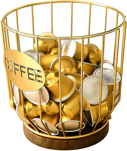 Coffee Pod Holders for Counter, Nespresso Pods Holder, K-Cup Holder, Coffee Pod Basket, Countertop Organizer for Keurig Kcups & Espresso Capsules, Coffee Station Accessories(Gold Plating)