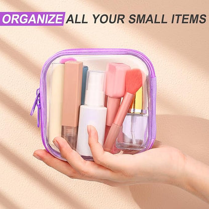 Sanwuta 6 Pcs Clear Hard Zipper Case Plastic Zipper Pouches Transparent Makeup Bag Pencil Case Pouches Toiletry Diaper Bag for Travel Toy Storage Organizer Bins(Colorful,5 x 5 x 2 Inch)