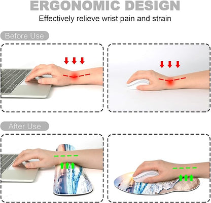 Ergonomic Mouse Pad with Wrist Rest and Keyboard Wrist Rest, Mousepad and Wrist Rest for Computer Keyboard, Pain Relief, Non-Slip Rubber Base, Mouse Pad with Wrist Support for Gaming, Office, Beach