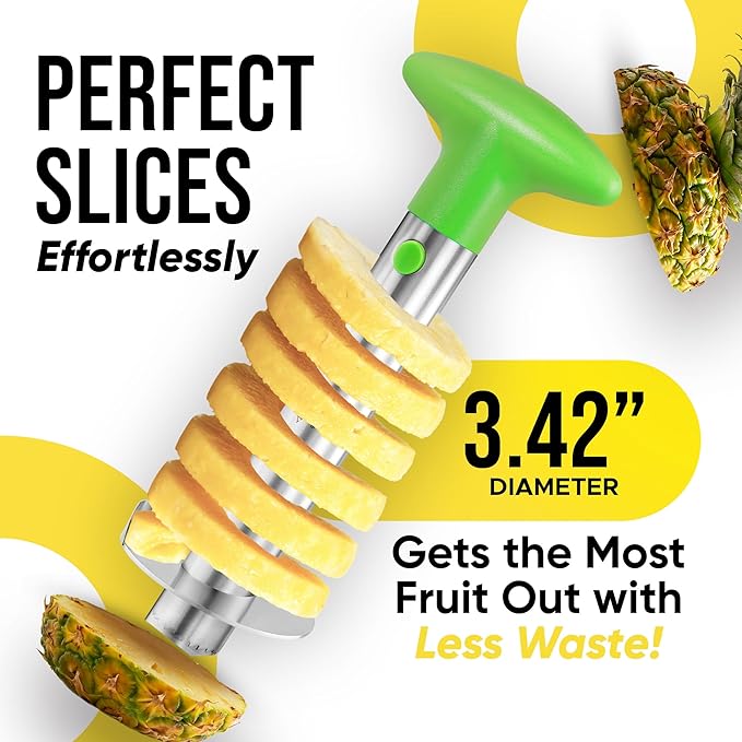 Zulay Kitchen Pineapple Corer and Slicer Tool – Stainless Steel Pineapple Cutter with Eye Remover Tool – Ergonomic Handle & Easy Core Remover – Reinforced Heavy-Duty Blade – Lime Green
