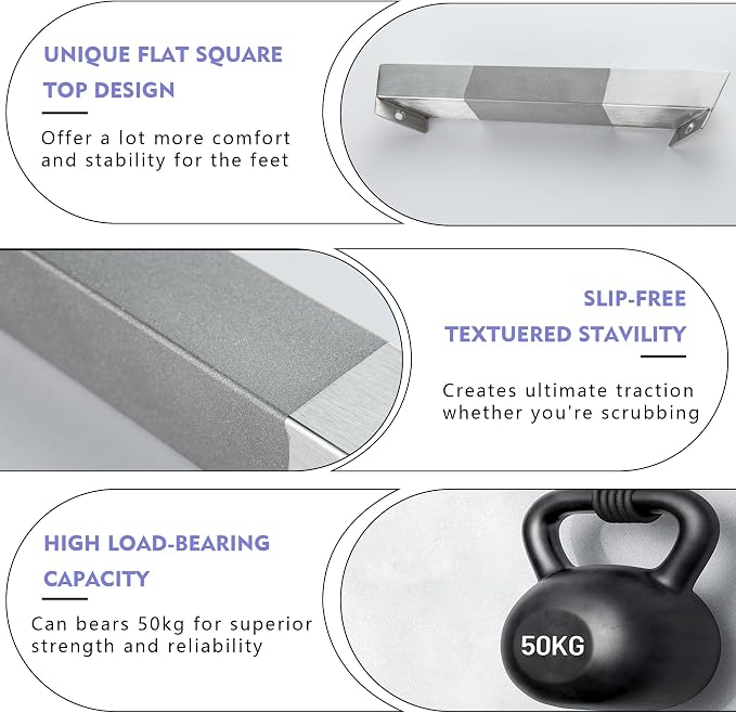 LIWEIKE Brushed Nickel Shower Foot Rest Bar Wall Mount Shower Stool for Shaving Legs Non-Slip Scrub Shower Foot Step Square Corner Shower Shaver Foot Rest