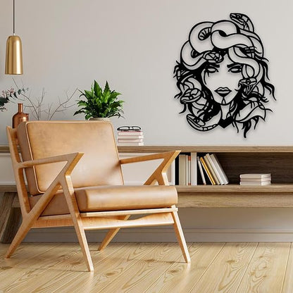 Medusa Metal Wall Art, Mythical Greek Goddess Decor for Home, Office, or Living Room, Unique Modern Metal Sculpture (18x15 inches)