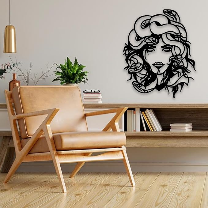 Medusa Metal Wall Art, Mythical Greek Goddess Decor for Home, Office, or Living Room, Unique Modern Metal Sculpture (24x20 inches)