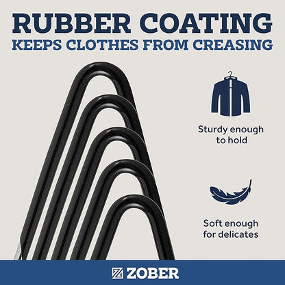 Zober Pants Hangers Non Slip - Open Ended Pants and Jean Hangers for Closet - Space Saving Clothes Hanger - Strong, Durable, Metal Pant Hangers (Black 2O Pack)