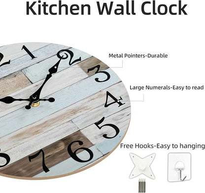 KECYET Wall Clock Battery Operated 10 Inch Silent Non-Ticking Coastal Country Style Decorative for Living Room, Kitchen, Home,Bathroom, Bedroom, Laundry Room