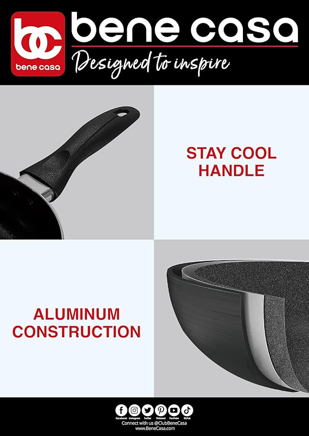 Bene Casa - Black Nonstick Aluminum Frying Pan with Glass Lid (6") - Dishwasher Safe for Easy Cleaning